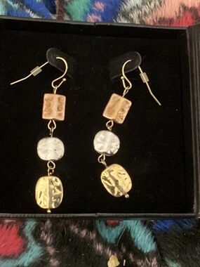Dangle earrings with copper, gold tone and silver tone earrings new without tags